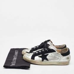 Pre Owned Golden Goose Silver/Black Leather and Suede Superstar Low Top Sneakers Size 40