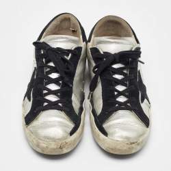 Pre Owned Golden Goose Silver/Black Leather and Suede Superstar Low Top Sneakers Size 40
