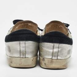 Pre Owned Golden Goose Silver/Black Leather and Suede Superstar Low Top Sneakers Size 40