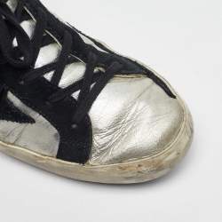 Pre Owned Golden Goose Silver/Black Leather and Suede Superstar Low Top Sneakers Size 40