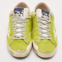 Golden Goose Green/White Calf Hair and Leather Super Star Sneakers Size 39