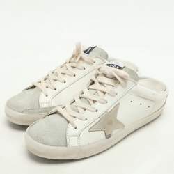 Pre Owned Golden Goose White Leather and Suede Superstar Mule Sneakers Size 38