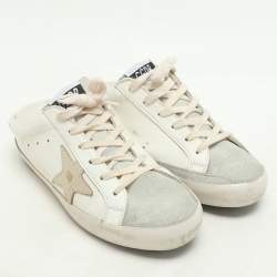 Pre Owned Golden Goose White Leather and Suede Superstar Mule Sneakers Size 38