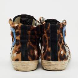 Pre Owned Golden Goose Multicolor Leather and Leopard Print Calf Hair High Top Sneakers Size 39