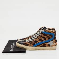 Pre Owned Golden Goose Multicolor Leather and Leopard Print Calf Hair High Top Sneakers Size 39