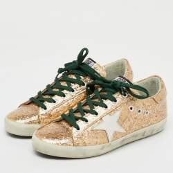 Pre Owned Golden Goose Gold Metallic Glitter PVC Superstar Low Top Sneakers Size 38