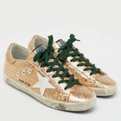 Pre Owned Golden Goose Gold Metallic Glitter PVC Superstar Low Top Sneakers Size 38
