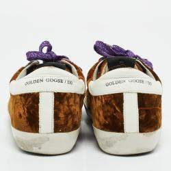 Pre Owned Golden Goose Brown/Silver Velvet and Glitter Superstar Low Top Sneakers Size 38