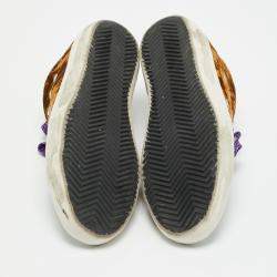 Pre Owned Golden Goose Brown/Silver Velvet and Glitter Superstar Low Top Sneakers Size 38