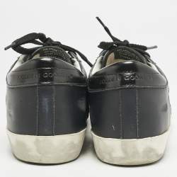 Pre Owned Golden Goose Black Glitter and Leather Superstar Low Top Sneakers Size 38