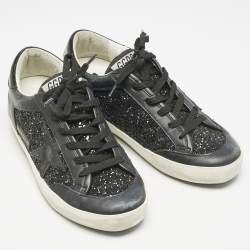 Pre Owned Golden Goose Black Glitter and Leather Superstar Low Top Sneakers Size 38
