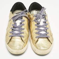 Golden Goose Gold Leather  Superstar Low Top Sneakers Size 38