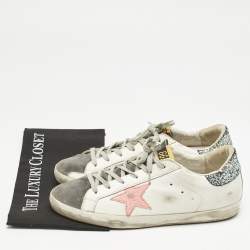 Golden Goose Silver/White Leather and Suede Superstar Low Top Sneakers Size 42