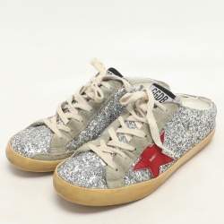 Golden Goose Silver Glitter and Suede Superstar Mule Sneakers Size 36