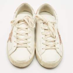 Pre Owned Golden Goose White Leather Super Star Low Top Sneakers Size 38
