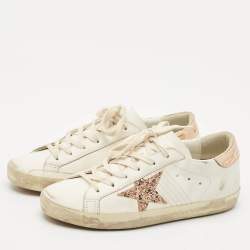 Pre Owned Golden Goose White Leather Super Star Low Top Sneakers Size 38