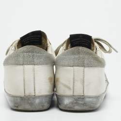 Golden Goose White/Grey Leather and Suede Super Star Low Top Sneakers Size 37