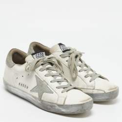Golden Goose White/Grey Leather and Suede Super Star Low Top Sneakers Size 37
