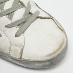 Golden Goose White/Grey Leather and Suede Super Star Low Top Sneakers Size 37