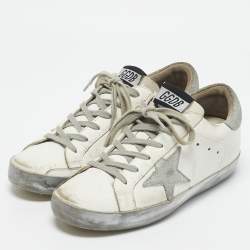 Golden Goose White/Grey Leather and Suede Super Star Low Top Sneakers Size 37