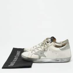 Golden Goose White/Grey Leather and Suede Super Star Low Top Sneakers Size 37