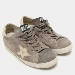 Golden Goose Taupe Suede and Lizard Embossed Superstar Low Top Sneakers Size 42