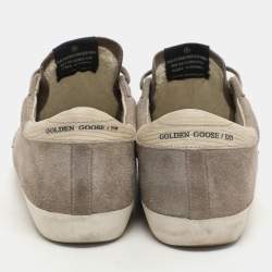 Golden Goose Taupe Suede and Lizard Embossed Superstar Low Top Sneakers Size 42