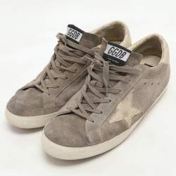Golden Goose Taupe Suede and Lizard Embossed Superstar Low Top Sneakers Size 42