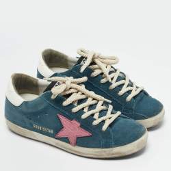 Golden Goose Blue Leather and Suede Super Star Low Top Sneakers Size 36