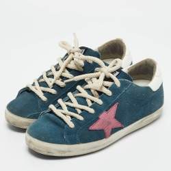 Golden Goose Blue Leather and Suede Super Star Low Top Sneakers Size 36