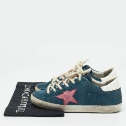 Golden Goose Blue Leather and Suede Super Star Low Top Sneakers Size 36