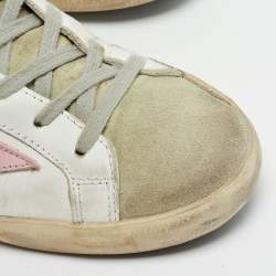 Pre Owned Golden Goose White/Grey Leather and Suede Super Star Sneakers Size 36