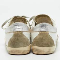 Pre Owned Golden Goose White/Grey Leather and Suede Super Star Sneakers Size 36