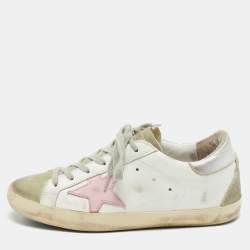 Pre Owned Golden Goose White/Grey Leather and Suede Super Star Sneakers Size 36