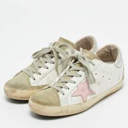 Pre Owned Golden Goose White/Grey Leather and Suede Super Star Sneakers Size 36
