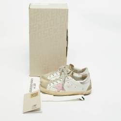 Pre Owned Golden Goose White/Grey Leather and Suede Super Star Sneakers Size 36
