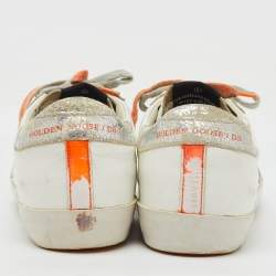 Golden Goose White/Orange Leather and Suede Superstar Low Top Sneakers Size 37