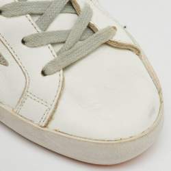 Golden Goose White/Orange Leather and Suede Superstar Low Top Sneakers Size 37
