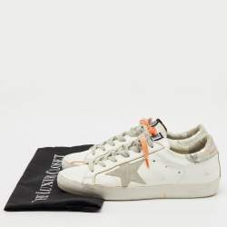 Golden Goose White/Orange Leather and Suede Superstar Low Top Sneakers Size 37