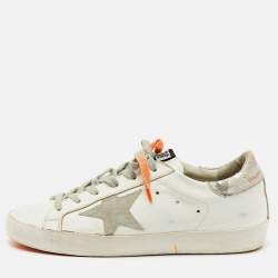 Golden Goose White/Orange Leather and Suede Superstar Low Top Sneakers Size 37