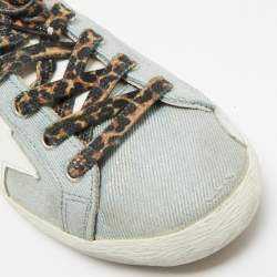 Pre Owned Golden Goose Blue Denim and Leather Superstar Lace Up Sneakers Size 39