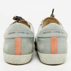 Pre Owned Golden Goose Blue Denim and Leather Superstar Lace Up Sneakers Size 39