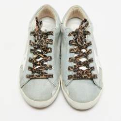 Pre Owned Golden Goose Blue Denim and Leather Superstar Lace Up Sneakers Size 39