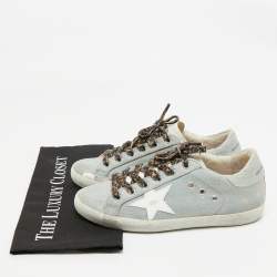 Pre Owned Golden Goose Blue Denim and Leather Superstar Lace Up Sneakers Size 39