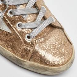 Pre Owned Golden Goose Metallic Gold Glitter PVC Superstar Low Top Sneakers Size 40