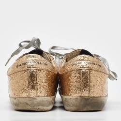 Pre Owned Golden Goose Metallic Gold Glitter PVC Superstar Low Top Sneakers Size 40