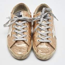 Pre Owned Golden Goose Metallic Gold Glitter PVC Superstar Low Top Sneakers Size 40