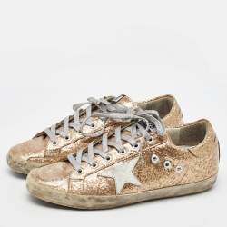 Pre Owned Golden Goose Metallic Gold Glitter PVC Superstar Low Top Sneakers Size 40