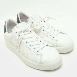 Pre Owned Golden Goose WhiteGrey Leather and Glitter PureStar Low Top Sneakers Size 39