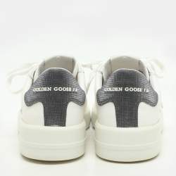 Pre Owned Golden Goose WhiteGrey Leather and Glitter PureStar Low Top Sneakers Size 39